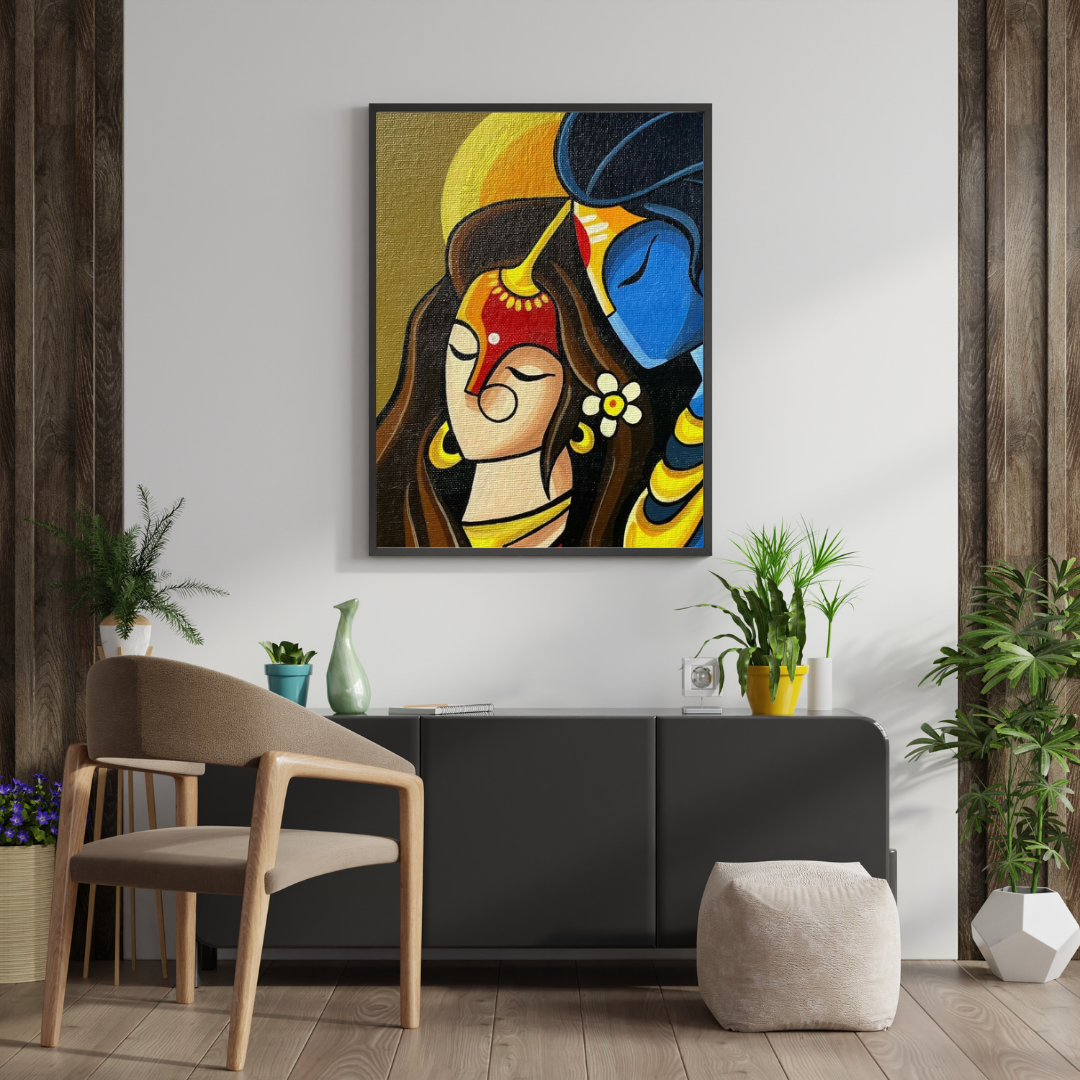Eternal Embrace – Radha Krishna Modern Devotional Wall Poster | Decorxhome