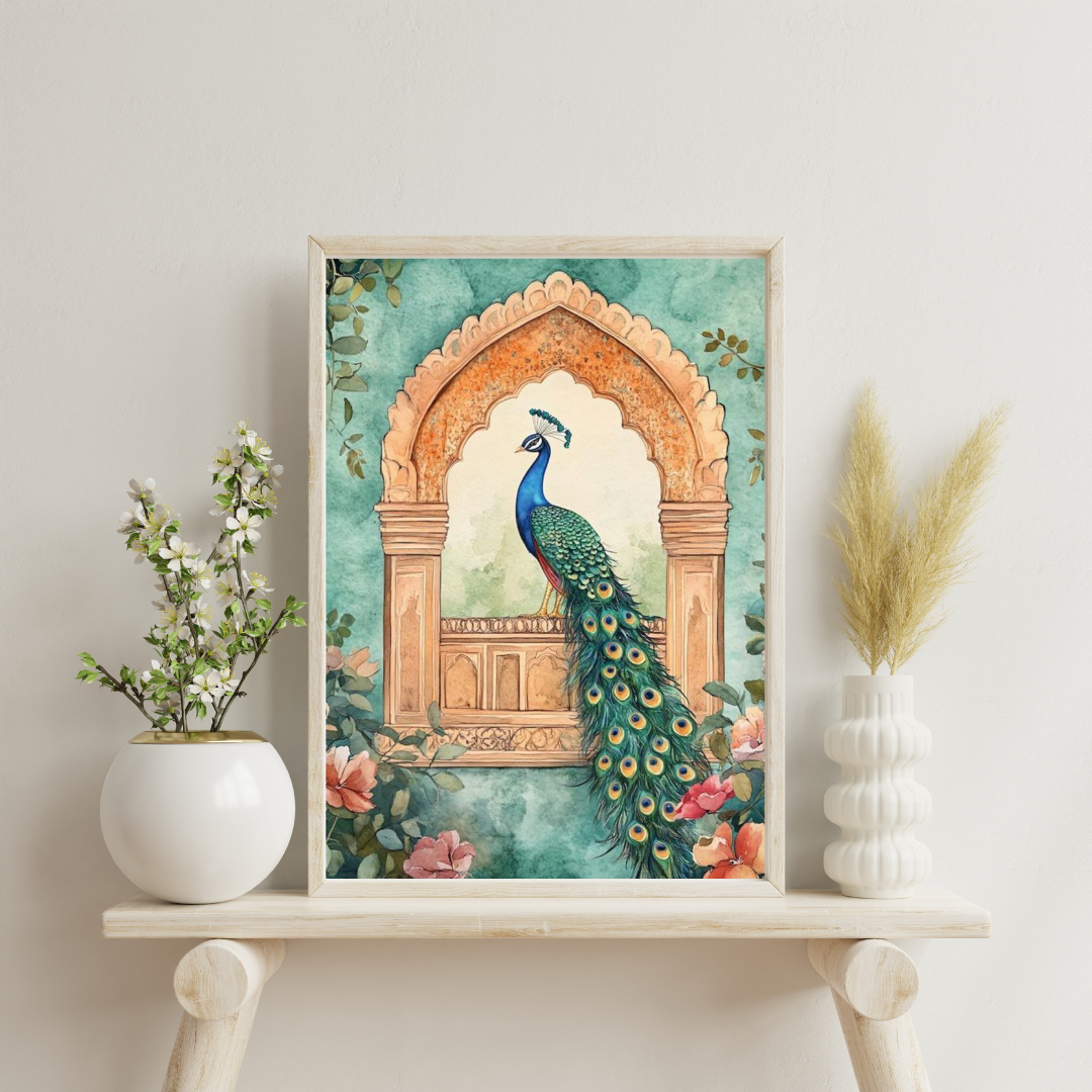 Royal Peacock Arch Framed Poster | Heritage Indian Wall Art by Decorxhome