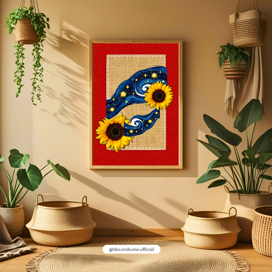 Sunflower Starry Wave Wall Art – Vibrant Floral Aesthetic Poster | Decorxhome