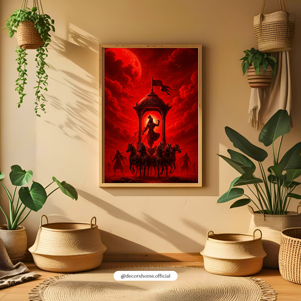 Little Warrior Krishna Chariot Poster – Mythological Kids Room Wall Art | Decorxhome