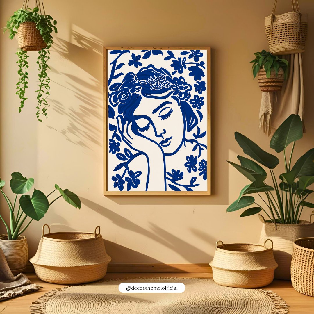 Blue Muse Floral Portrait Poster – Modern Feminine Botanical Wall Art