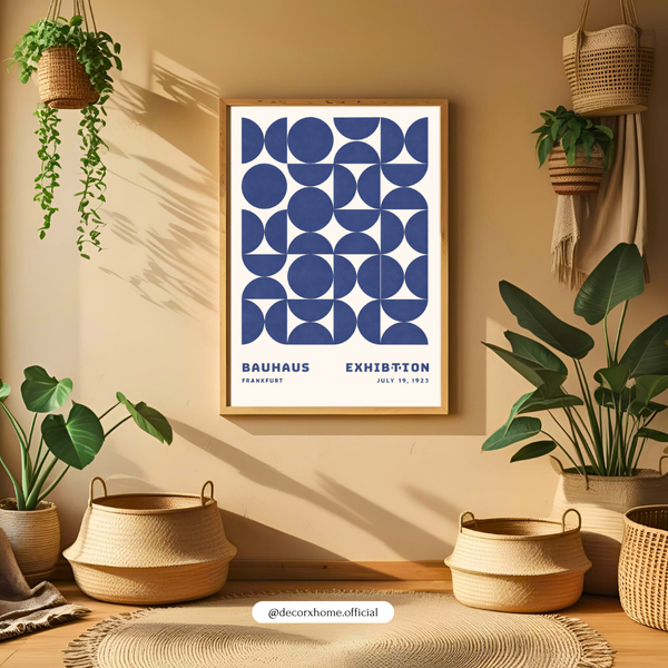 Bauhaus Geometric Exhibition Poster | Minimalist Blue Abstract Wall Art | Decorxhome