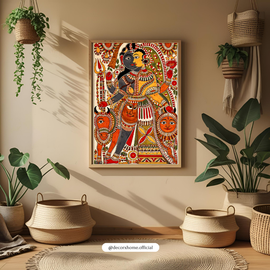 Traditional Durga Madhubani Wall Art Poster – Indian Folk Mythology Painting | Decorxhome