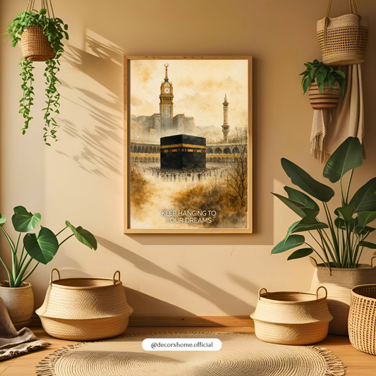 Kaaba Spiritual Wall Art Poster | Islamic Sacred Mecca Print with Motivational Quote | Elegant Faith Decor | Decorxhome
