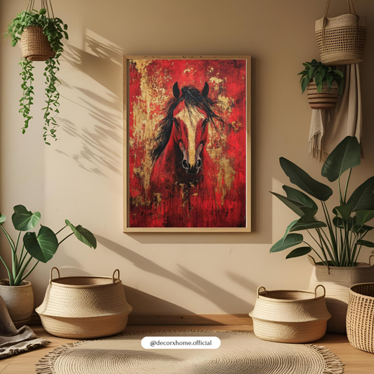 Majestic Red Horse Abstract Wall Art Poster – Premium Textured Canvas Print | Modern Home Decor | Decorxhome