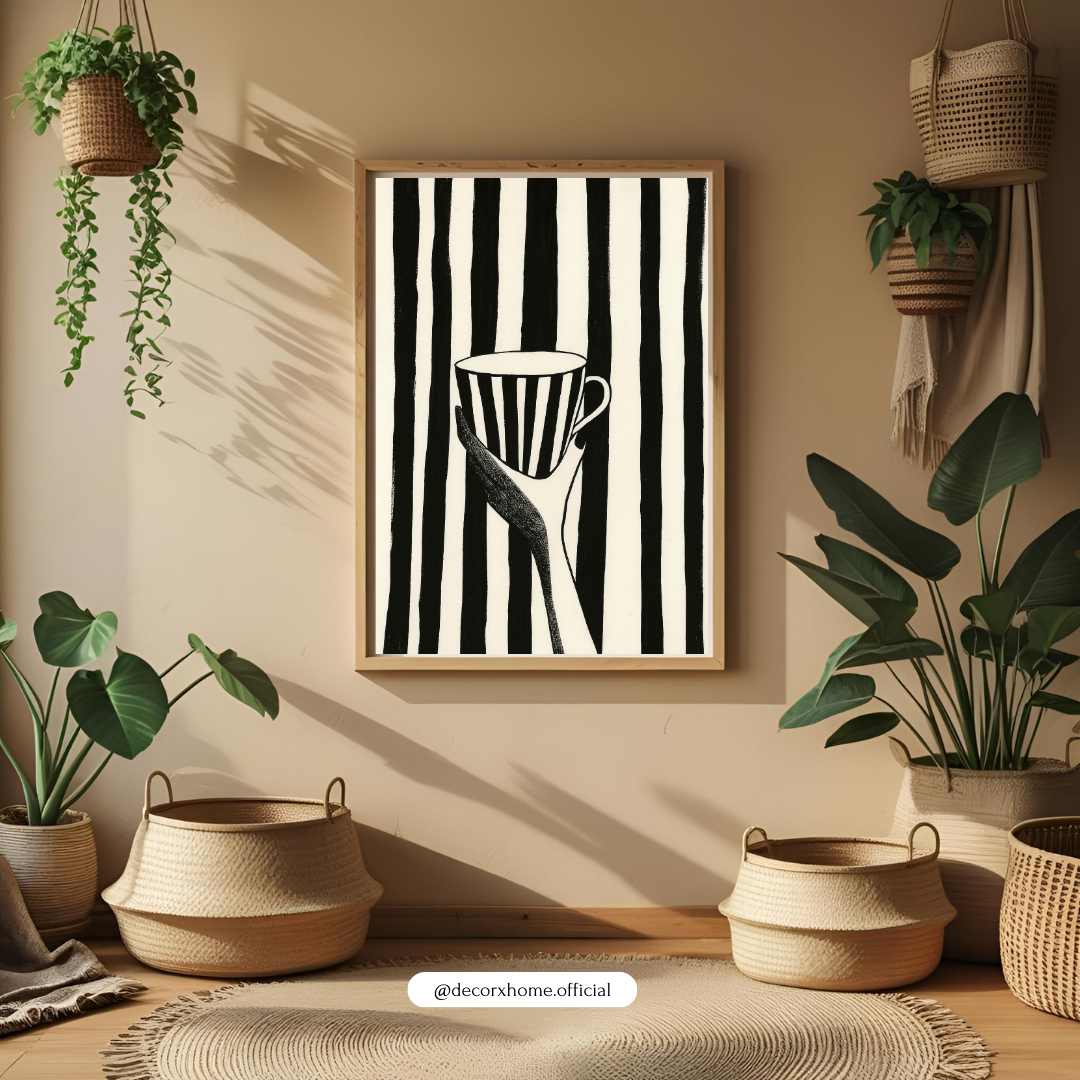 Monochrome Coffee Art Poster – Minimalist Aesthetic Wall Decor