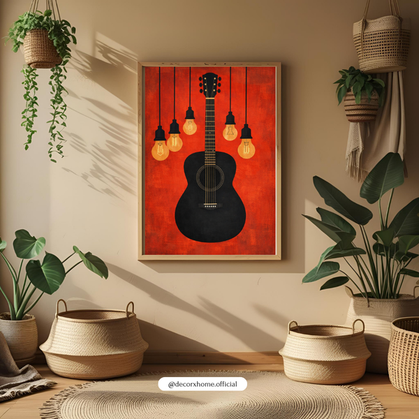 Guitar & Edison Bulbs Wall Art Poster – Modern Music-Themed Home Décor by Decorxhome