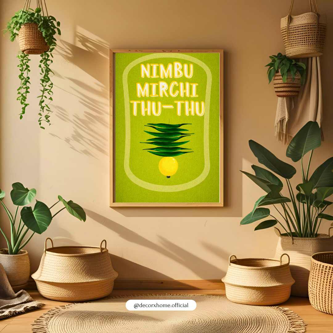Nimbu Mirchi Wall Art Poster | Nazar Protection Decor | Indian Aesthetic Typography Print | Decorxhome