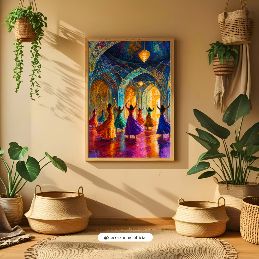 Decorexhome Whirling Dervish Palace Wall Art Poster | Vibrant Sufi Dance Canvas Print | Islamic Boho Home Decor