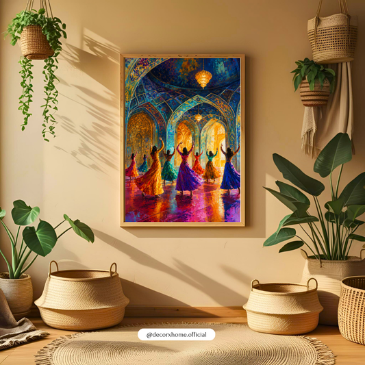Decorexhome Whirling Dervish Palace Wall Art Poster | Vibrant Sufi Dance Canvas Print | Islamic Boho Home Decor