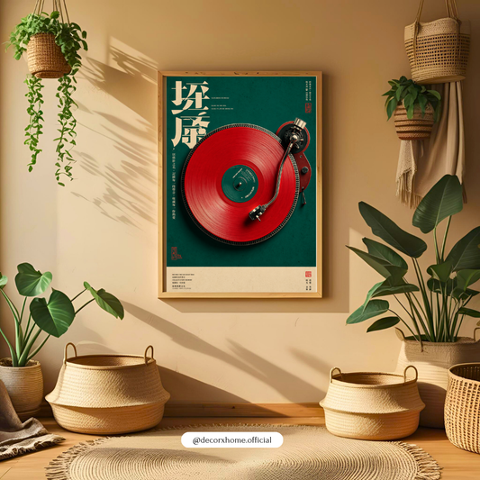 Vinyl Record Wall Art Poster – Retro Music Turntable Print | Vintage Aesthetic Canvas Decor (Framed)