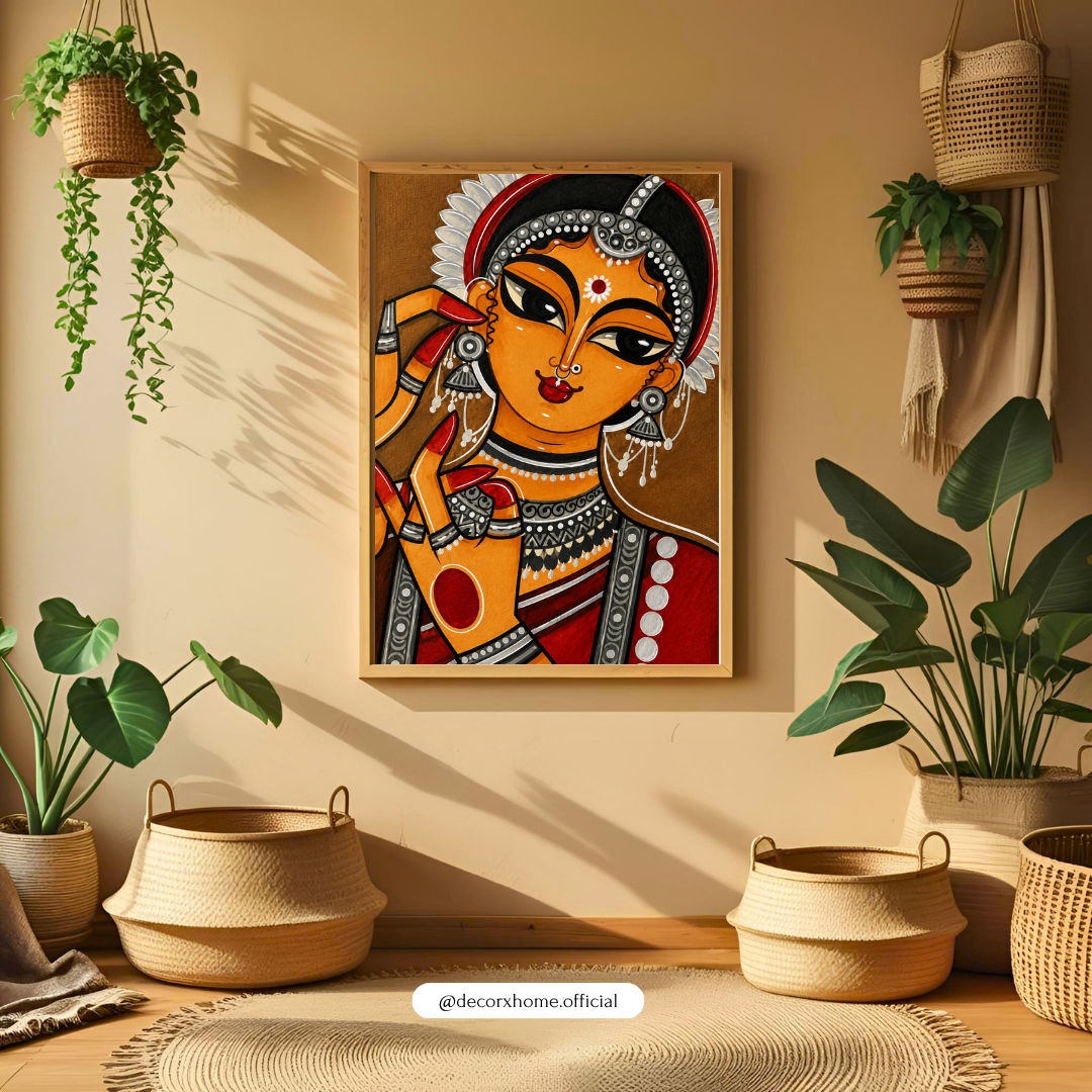 Madhubani Folk Art Woman Poster – Traditional Indian Art Wall Decor | Decorxhome