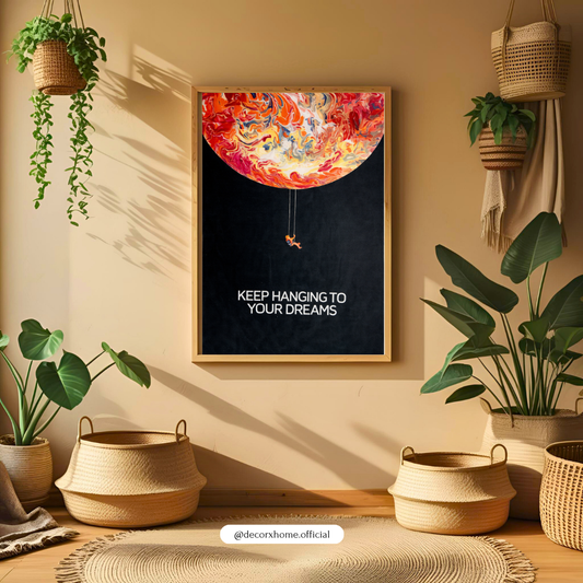 “Keep Hanging to Your Dreams” Motivational Wall Art Poster | Abstract Planet Art Print | Inspirational Decor | Decorxhome