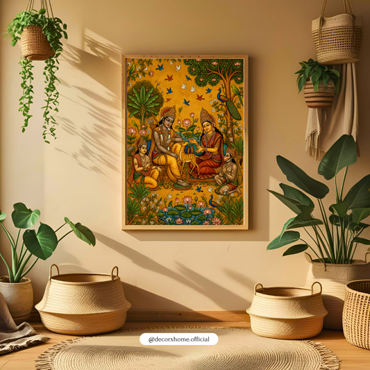 Traditional Indian Ram Darbar Folk Art Poster | Rajasthani & Madhubani Inspired Wall Art