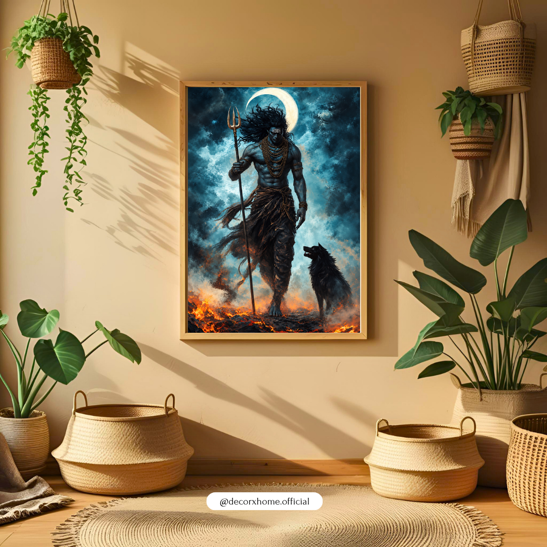Lord Shiva with Trishul & Nandi – Powerful Mahadev Spiritual Wall Art | Decorxhome