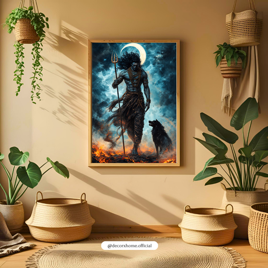 Lord Shiva with Trishul & Nandi – Powerful Mahadev Spiritual Wall Art | Decorxhome