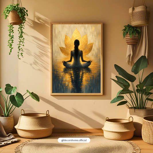 Decorxhome – Golden Lotus Serenity Meditation Wall Art Poster