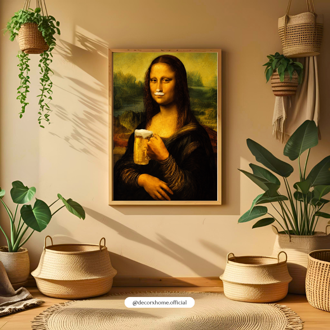 Funny Mona Lisa Beer Wall Art Poster | Humorous Renaissance Pop Culture Decor