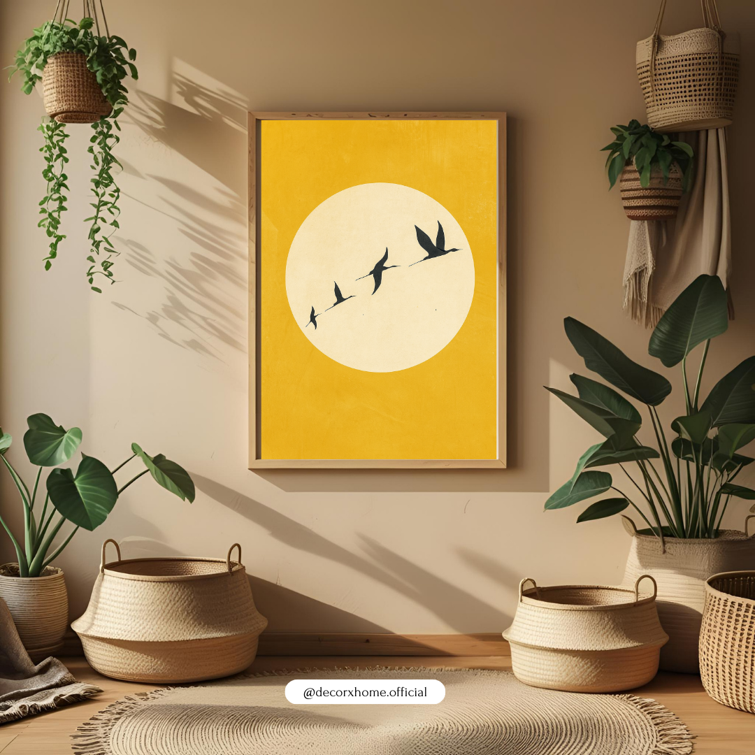 Minimal Birds in Flight Poster – Sunset Silhouette Modern Wall Art