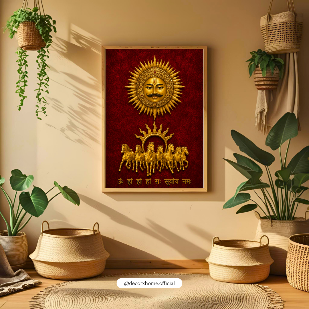 Surya Dev Sacred Poster | Sun God Vedic Wall Art for Positivity & Strength | Decorxhome