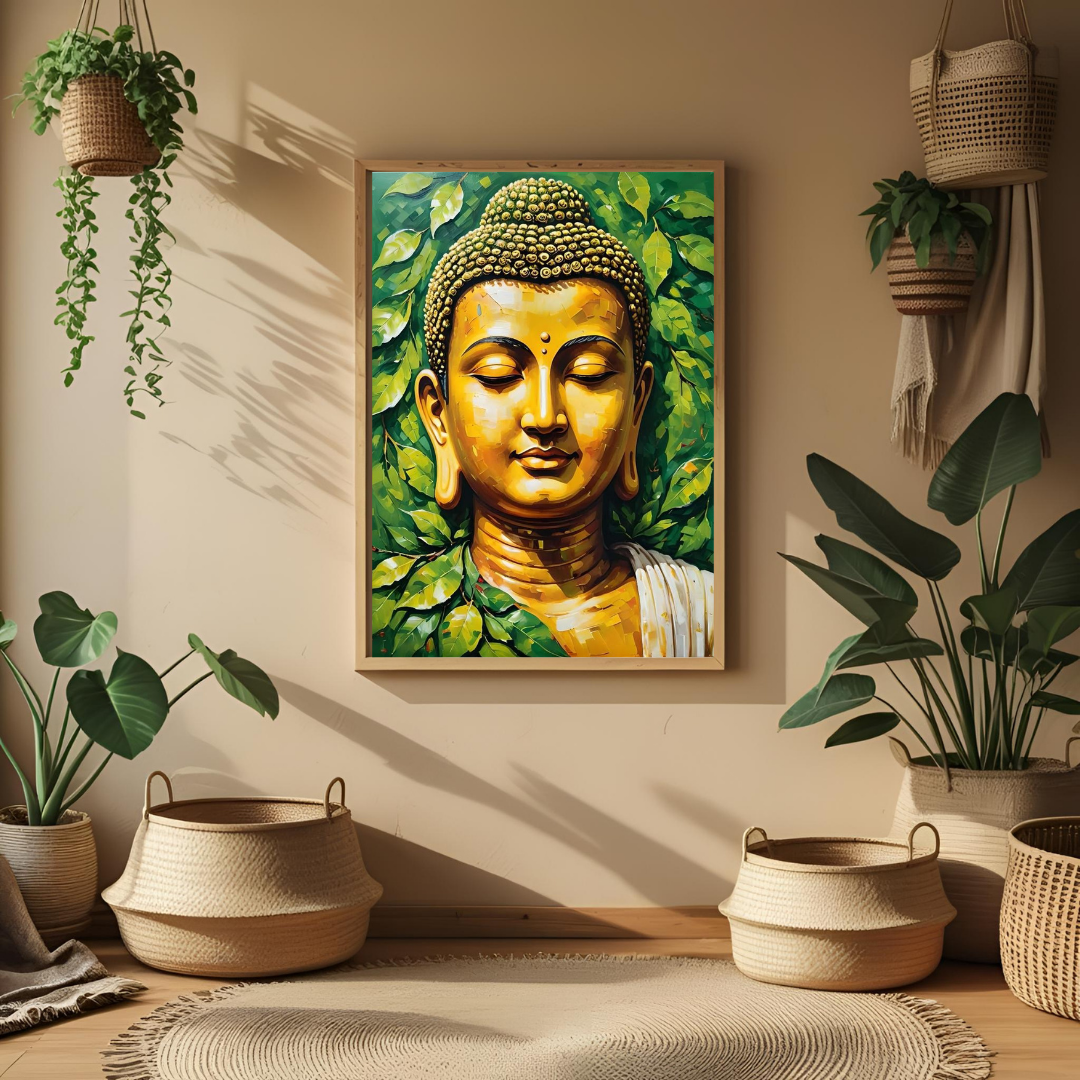 Golden Buddha Spiritual Wall Poster – Peace & Enlightenment 🕊️✨