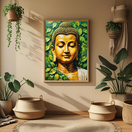 Golden Buddha Spiritual Wall Poster – Peace & Enlightenment 🕊️✨