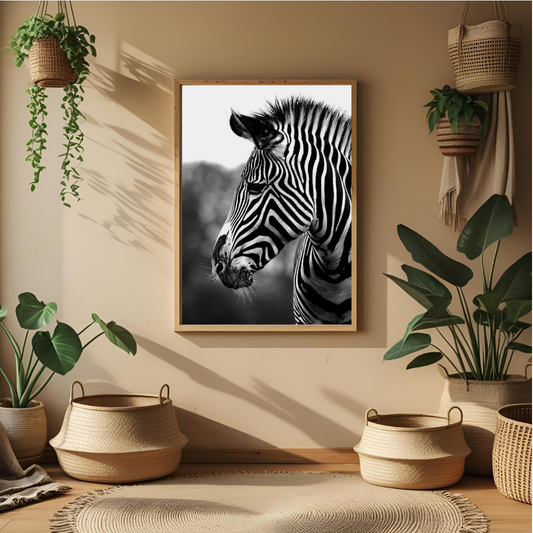 Elegant Zebra Wall Art – Black & White Framed Animal Print