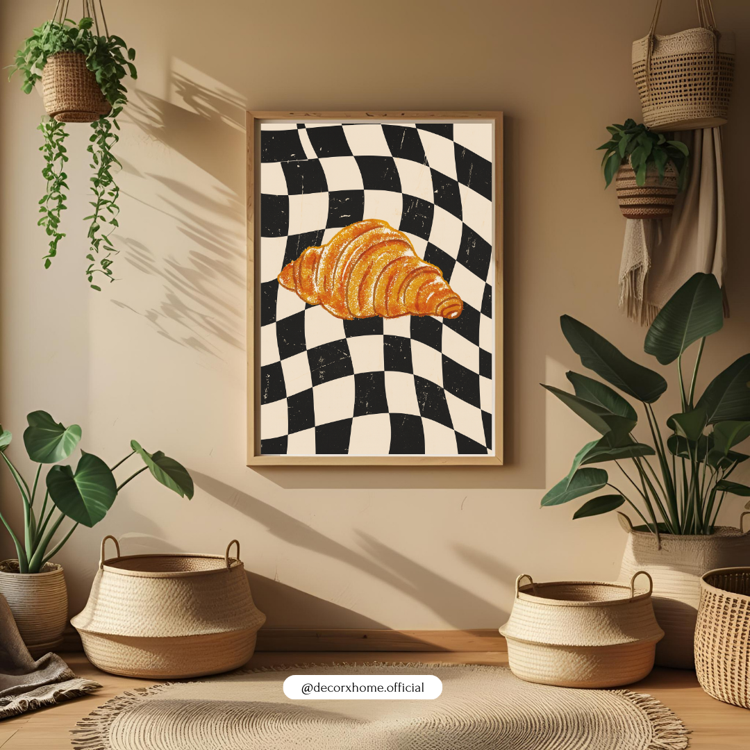 Golden Croissant Pop Art Poster – Café Aesthetic Wall Decor