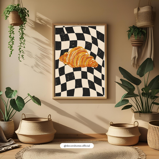 Golden Croissant Pop Art Poster – Café Aesthetic Wall Decor