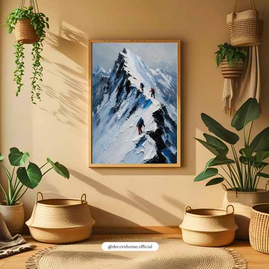 Decorexhome Summit Ascent Wall Art Poster | Snow Mountain Climbing Canvas Print | Adventure Landscape Home Decor