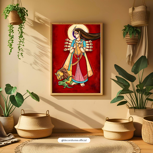 Decorexhome Maa Durga Mahishasura Mardini Poster | Divine Durga Wall Art