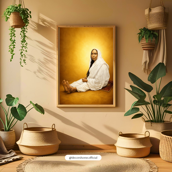 Spiritual Serenity Wall Art – Holy Mother Portrait in Golden Aura | Peaceful Meditation Decor for Living Room & Temple Space | Decorxhome
