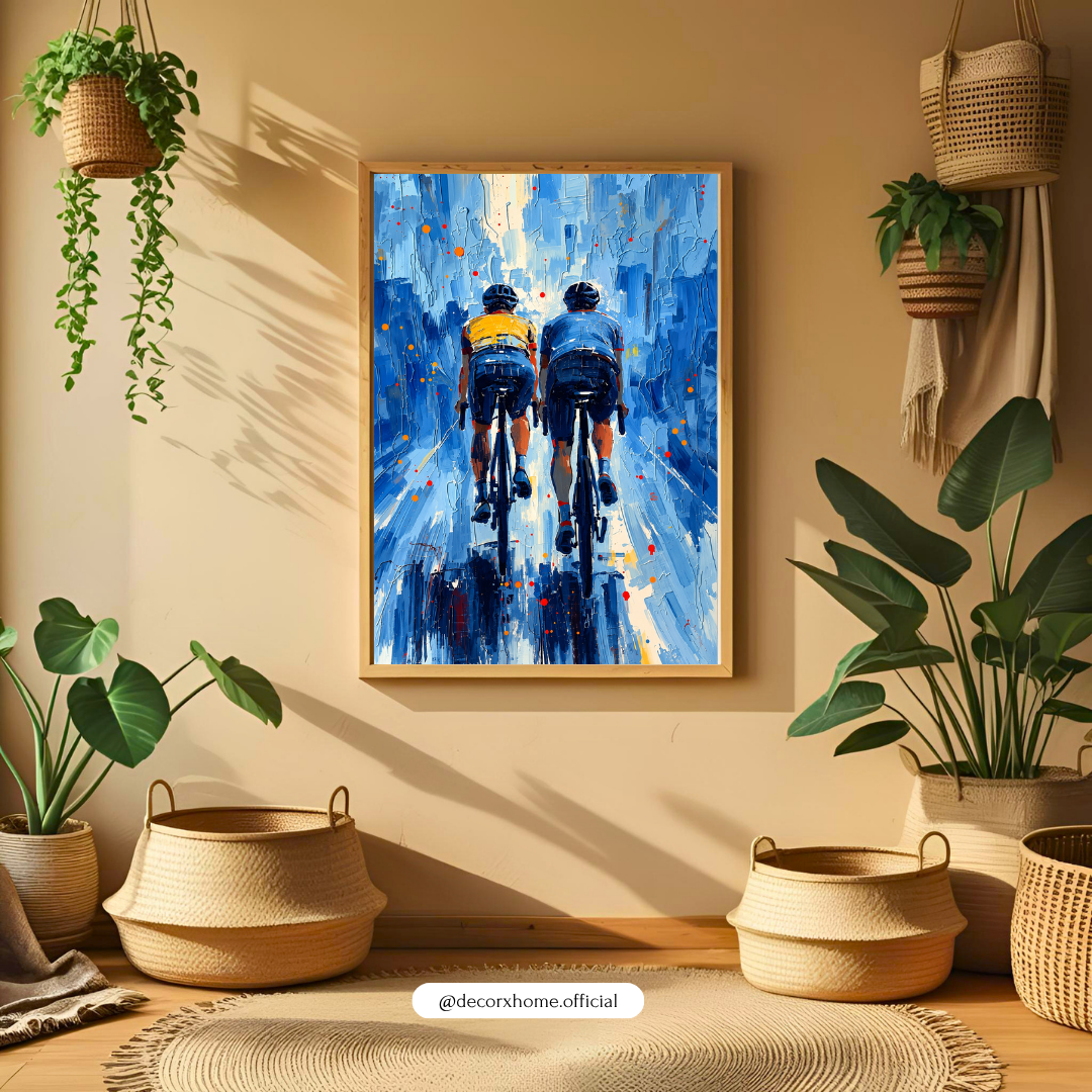 Cycling Duo Poster – Blue Abstract Cycling Sports Wall Art