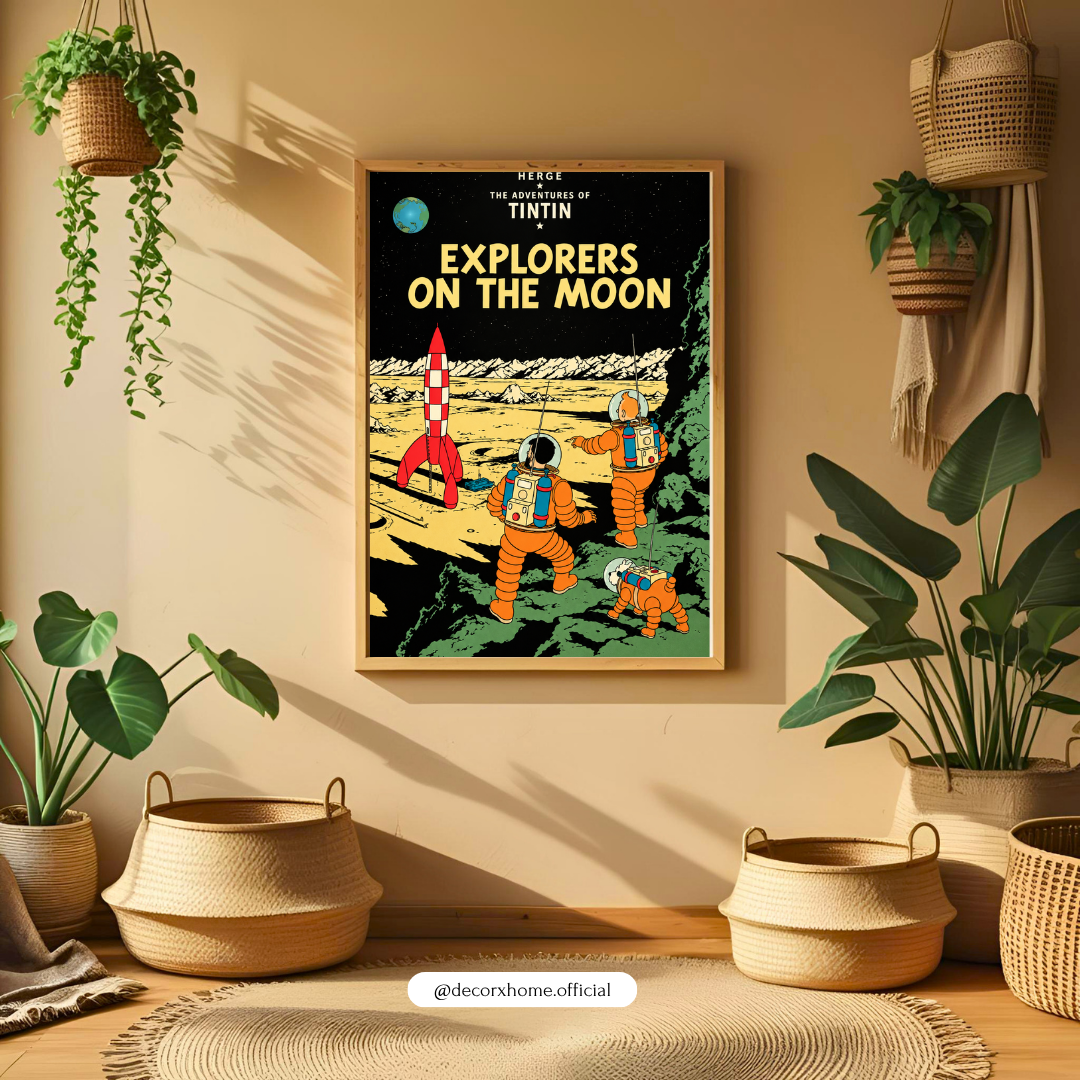 Tintin Explorers on the Moon Poster – Vintage Space Adventure Wall Art