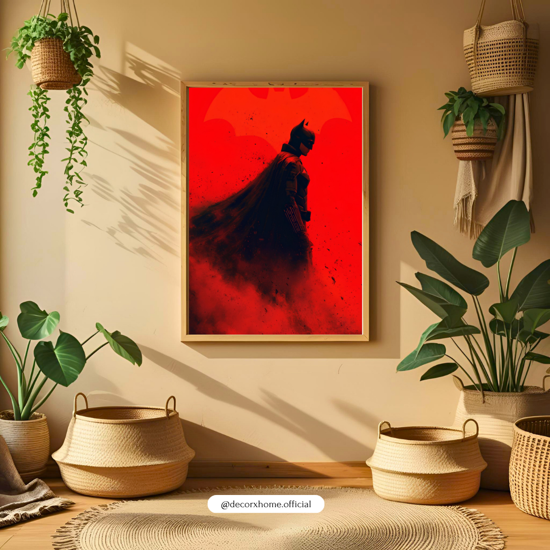 Dark Knight Batman Wall Art – Red & Black Superhero Poster