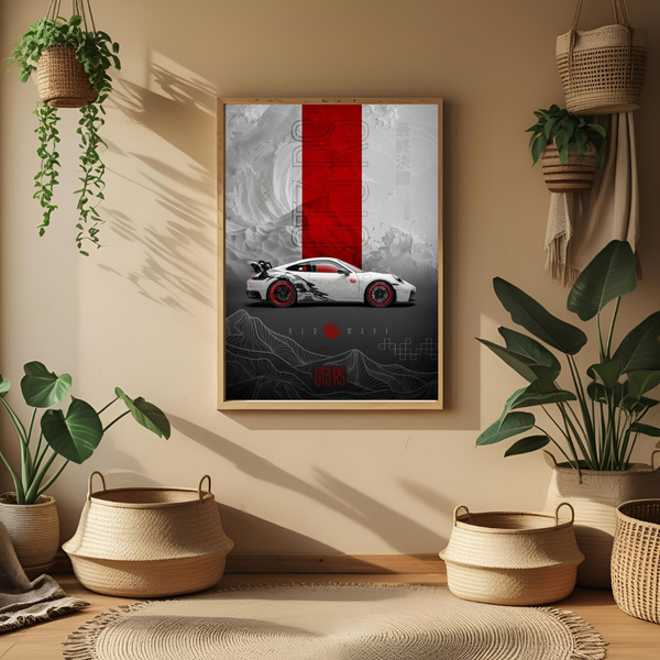 Red Wave GT3 RS – Framed Modern Car Art Print