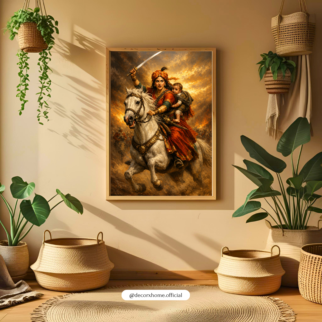 Warrior Mother on Horseback Poster | Indian Heritage & Courage Wall Art