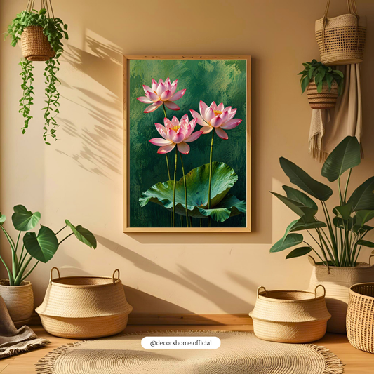 Lotus Flower Wall Art Poster – Elegant Botanical Canvas Print | Zen Aesthetic Home Decor (Framed)