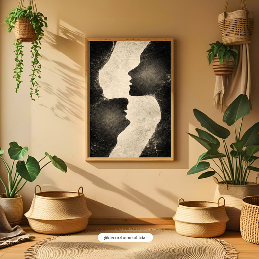 Dual Faces Abstract Wall Art | Modern Black & Beige Minimalist Poster | Decorxhome