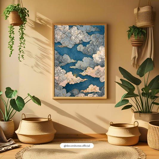 Japanese Cloud Pattern Poster | Traditional Asian Cloud Art Wall Décor | DecorexHome