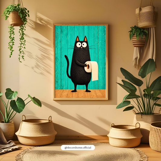 Funny Black Cat Toilet Paper Poster | Cute Bathroom Wall Art | Quirky Cat Decor | Decorxhome