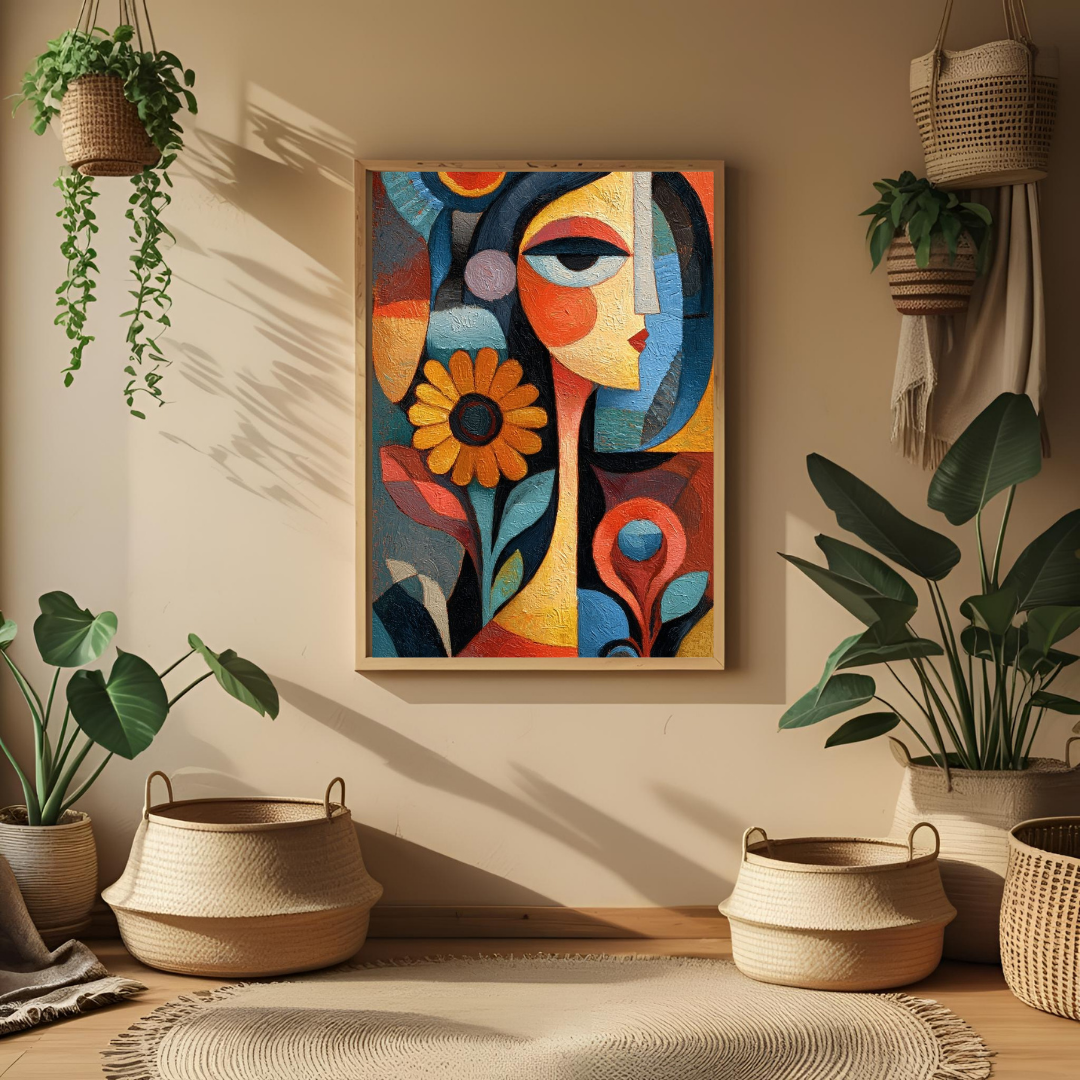 Floral Muse – Framed Modern Art Print for Home & Office Wall Decor
