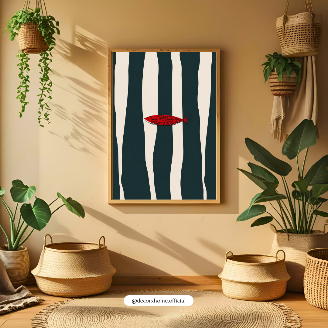 Minimalist Red Fish Abstract Poster | Modern Coastal Wall Art by DecorxHome