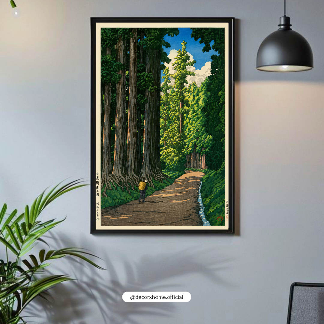 Forest Path Wall Art Poster – Scenic Nature Landscape Print | Vintage Aesthetic Canvas Decor (Framed)