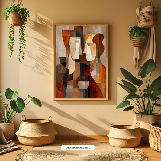 Abstract Faces Wall Art Poster – Modern Geometric Canvas Print | Minimalist Aesthetic Decor (Framed)