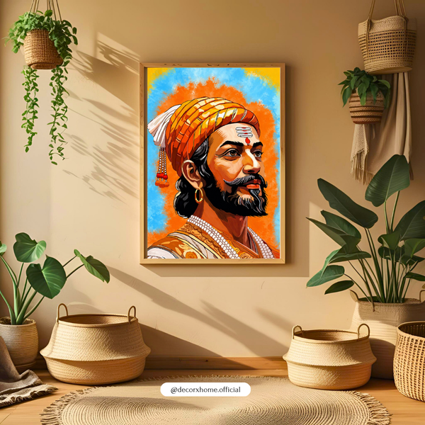 Chhatrapati Shivaji Maharaj Wall Art Poster – Maratha Warrior King Portrait | Bold Traditional Indian Artwork for Home, Office & Study | Decorxhome