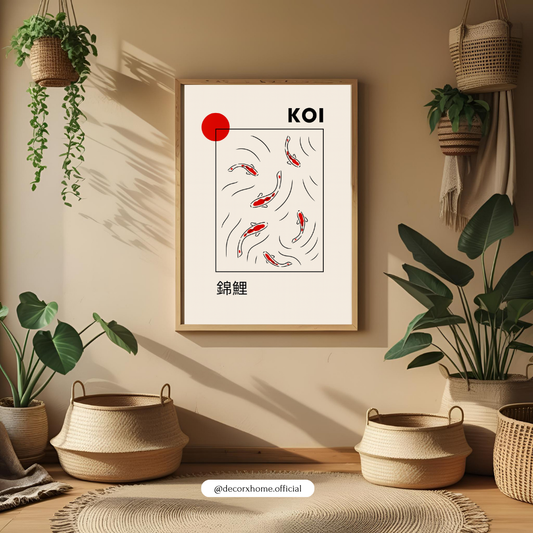 Minimal Koi Fish Poster – Japanese Zen Art Wall Decor