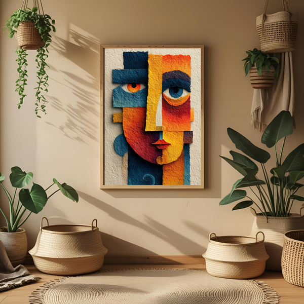 Colorful Abstract Face Wall Art Print – Framed Travel-Inspired Decor for Home, Office & Living Spaces