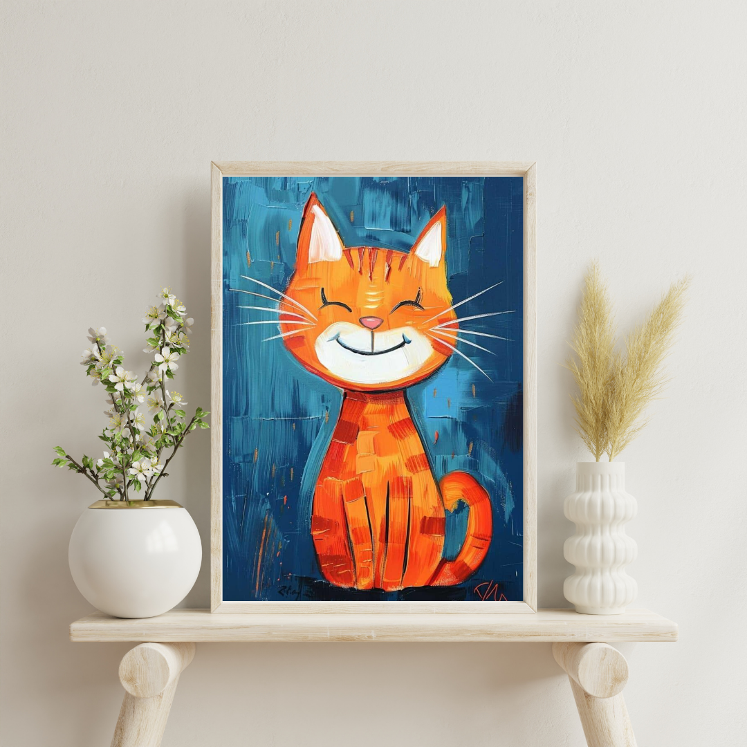 Smiling Ginger Cat Framed Poster | Playful Wall Art for Kids & Happy Homes by Decorxhome