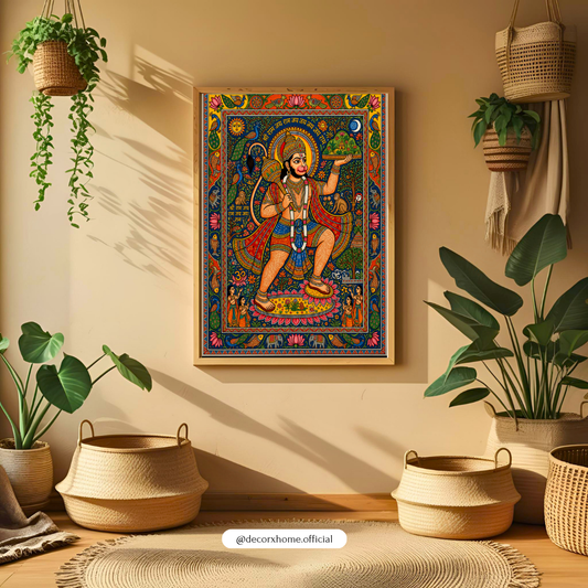 Lord Hanuman Madhubani Art Poster | Traditional Indian Spiritual Wall Decor | Decorexhome
